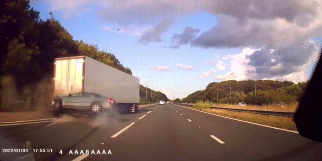 Speeding driver smashes into back of lorry before flipping over.